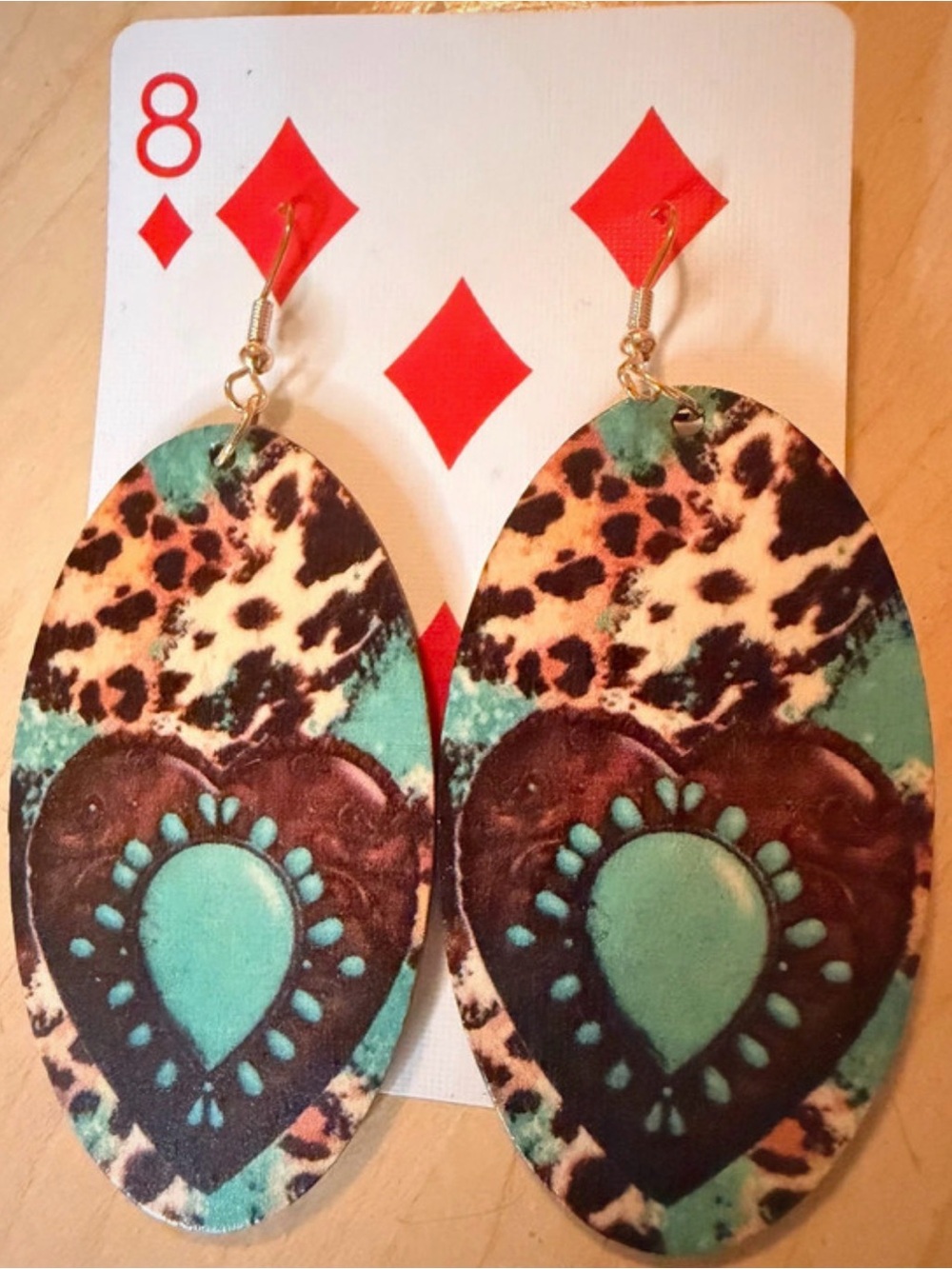 Turquoise Heart Leopard Oval Drop Earrings for Women